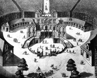 Entwurf Frisonis von 1727 zur Erweiterung von Schloss Favorite Ludwigsburg, Kupferstich