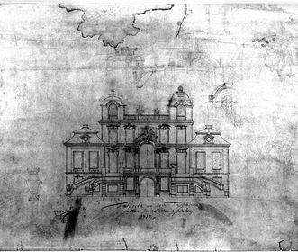 Federzeichnung von Schloss Favorite Ludwigsburg aus dem Jahr 1718